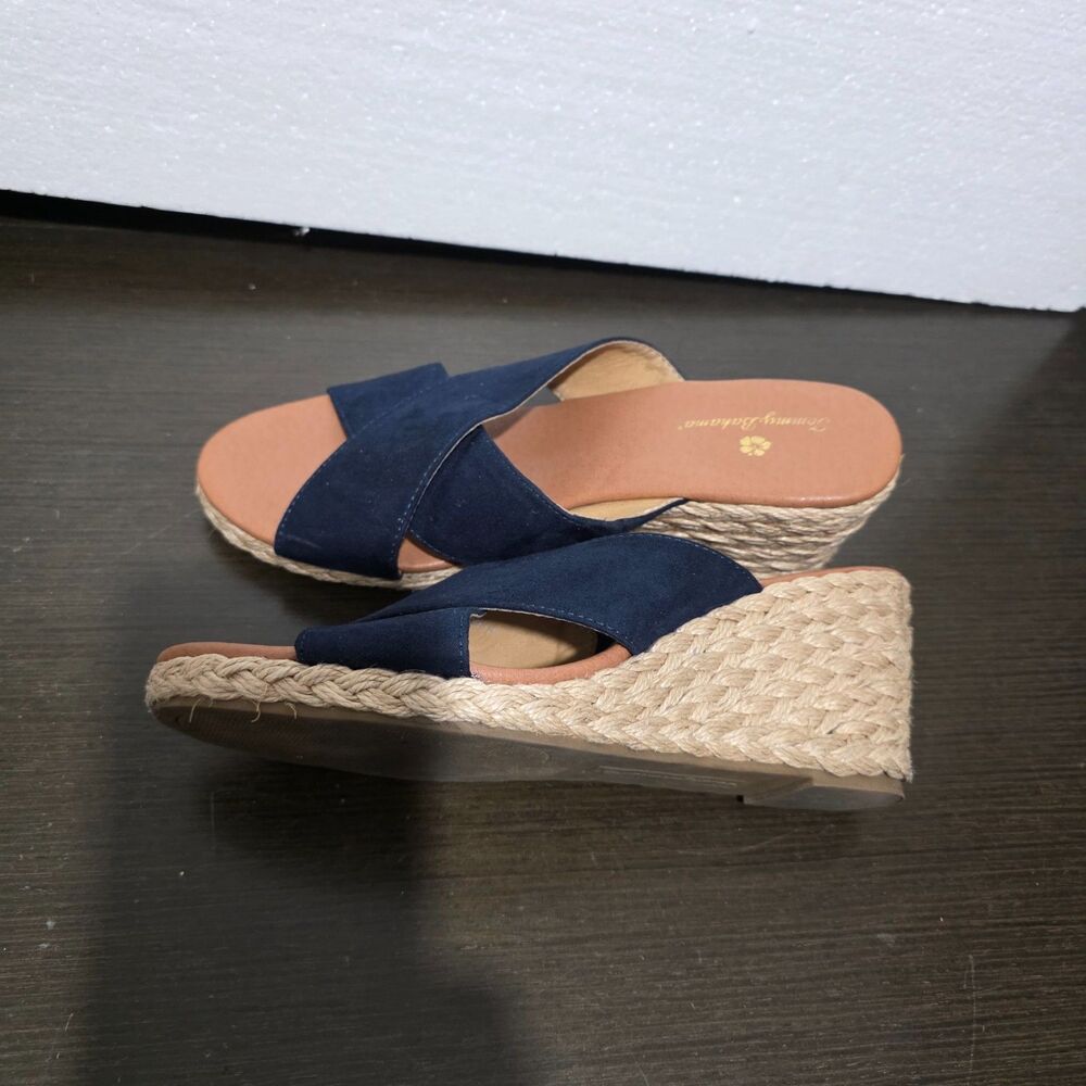 Tommy Bahama Navy Blue Taxtile Wedge Heel Slip On Espadrille Sandals  8,5M - Picture 5 of 14